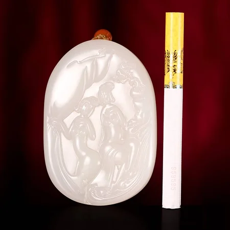 White Hetian Jade Plaque: Two Peerless Beauties, 83.5 g