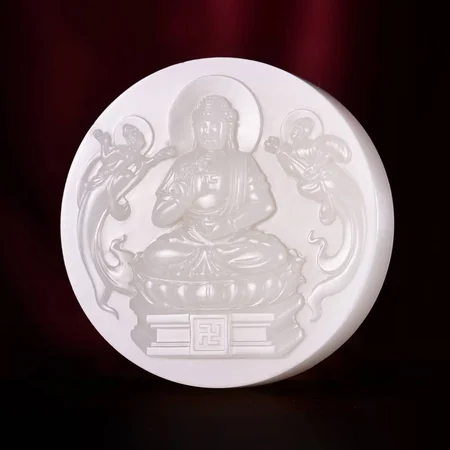 White Hetian Jade Plaque: Vairocana Buddha, 85.1 g