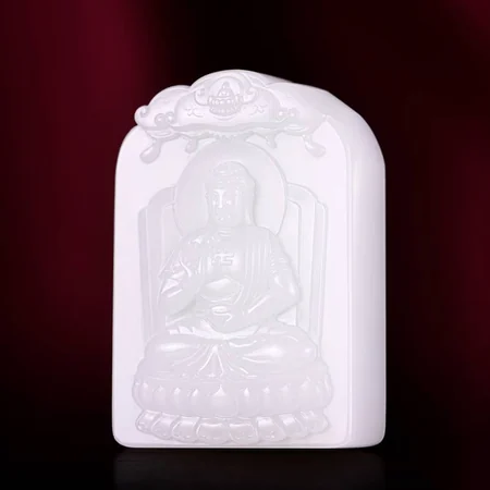 White Hetian Jade Plaque: Vairocana Buddha, 51.6 g
