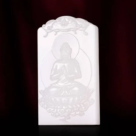 White Hetian Jade Plaque: Vairocana Buddha, 82.3 g