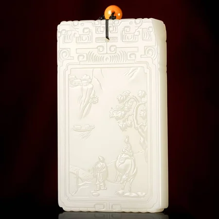 White Hetian Jade Plaque: Vows of Lasting Love, 145.8 g