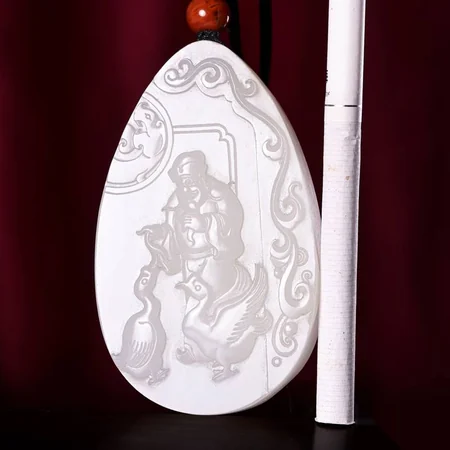 White Hetian Jade Plaque: Wang Xizhi and His Geese