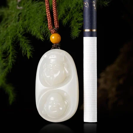 White Hetian Jade Plaque: Wealth and Good Fortune, 16 g