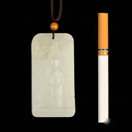 White Hetian Jade Plaque: Wine Beneath the Blossoms, 59.8 g
