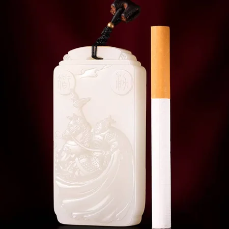 White Hetian Jade Plaque: General of Wisdom and Courage, 100 g
