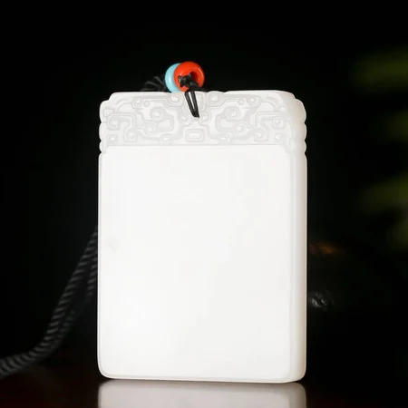 White Hetian Jade Plaque: Wushi, a Wish for Peace, 46 g