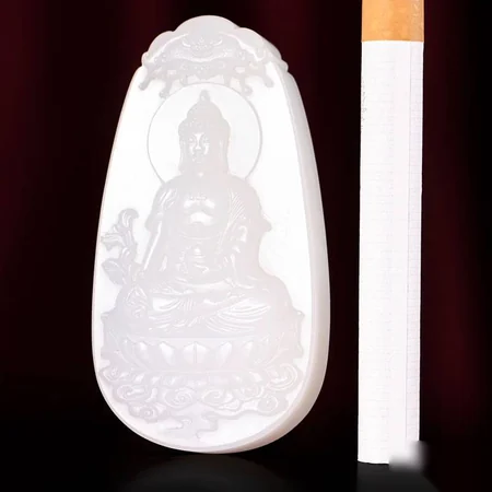 White Hetian Jade Plaque: Medicine Buddha, 40 g