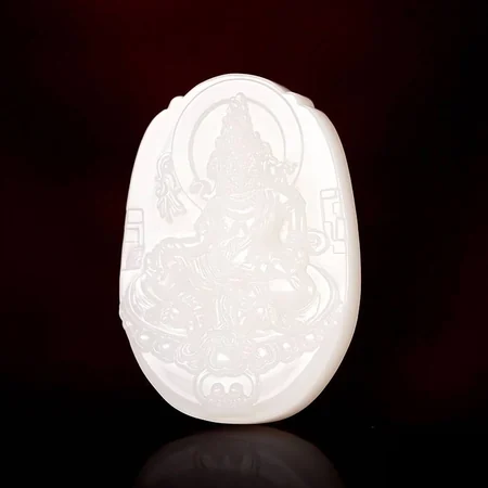 White Hetian Jade Plaque: Yellow Jambhala, 42.7 g