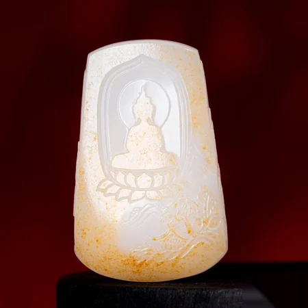 White Hetian Jade Plaque: Zen in the Quiet Mountains, 52.7 g