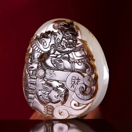 White Hetian Jade Plaque: Zhao Gongming, 46.1 g