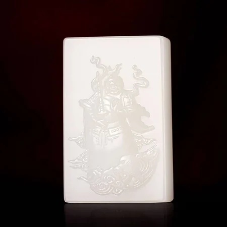 White Hetian Jade Plaque: Zhao Gongming, Martial God of Wealth, 37.5 g
