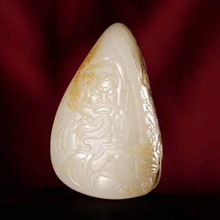 White Hetian Jade Plaque: Zhao Gongming, Martial God of Wealth, 68 g