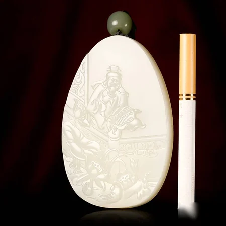 White Hetian Jade Plaque: Zhou Dunyi's Love of Lotus, 111.2 g