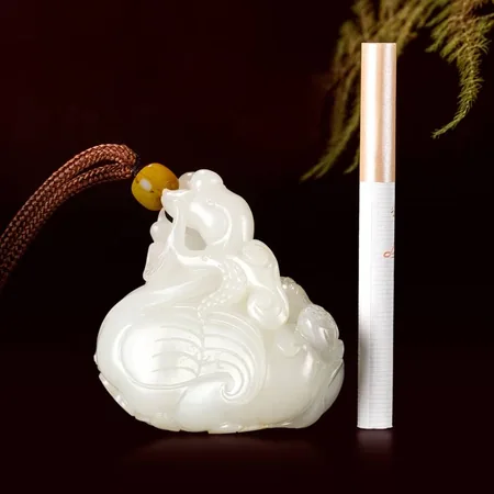 White Hetian Jade Affection Sculpture with Yellow Skin