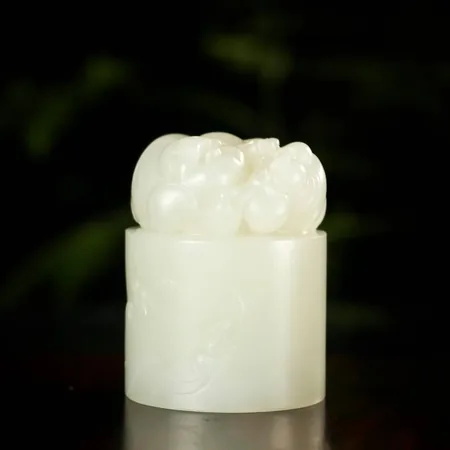 White Hetian Jade Blessings Sculpture