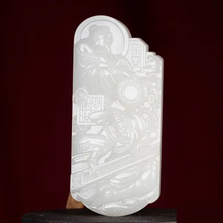White Hetian Jade Boya and Ziqi Music Carving
