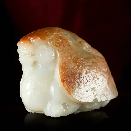 White Hetian Jade Dragon Tortoise with Red Skin