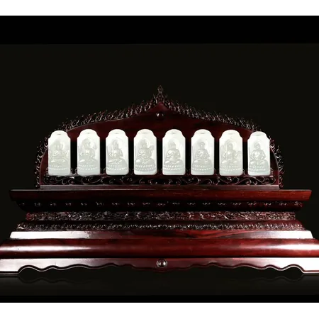 White Hetian Jade Eight Buddhist Guardian Plaques