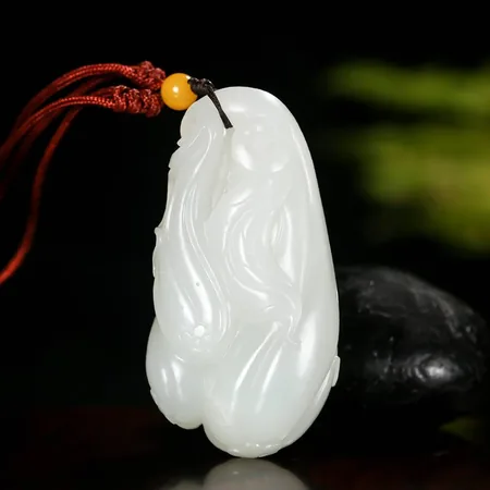 White Hetian Seed Jade Palm Carving - Fortune Gourd, 77.4 g