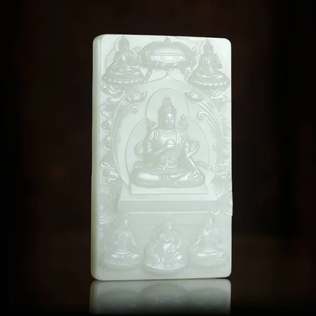 White Hetian Jade Four Bodhisattvas Carving