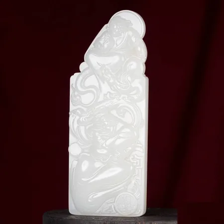 White Hetian Jade Guan and Bao Friendship Carving