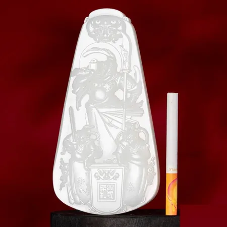 White Hetian Jade Guandi Sculpture