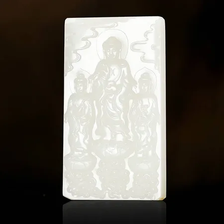 White Hetian Jade Three Sages Display Plaque
