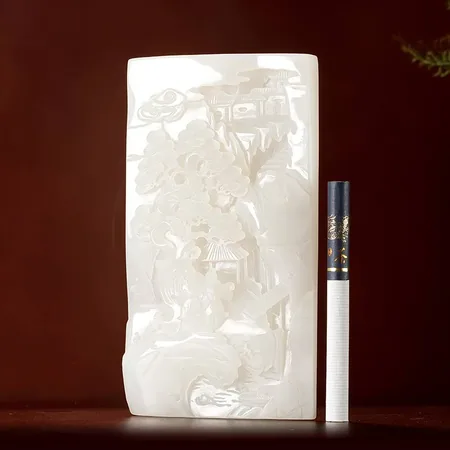 White Hetian Jade Visiting Friends Landscape Carving