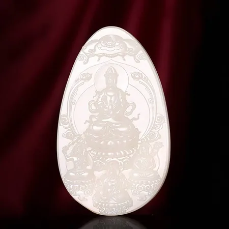 White Hetian Jade Voyage of Compassion Sculpture