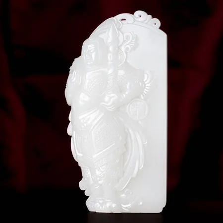 White Hetian Jade Weituo Guardian Sculpture