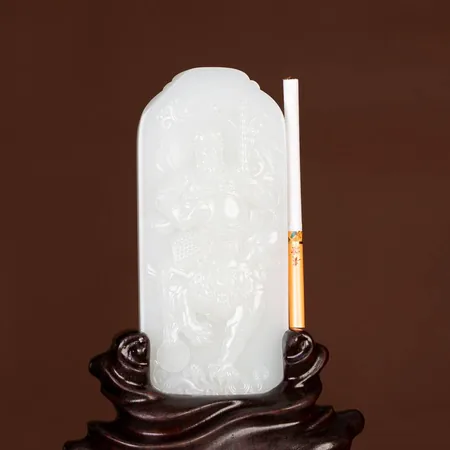 White Hetian Jade Zhao Gongming Wealth God Sculpture