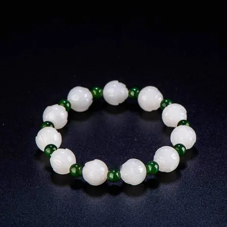 White Hetian Jade Lotus Bead Bracelet