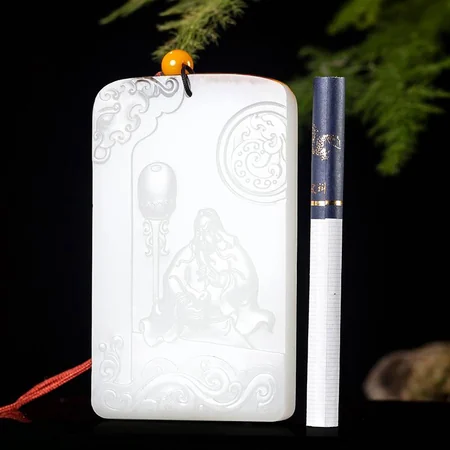 White Russian Nephrite Plaque: Guan Gong Reading, 119.3 g