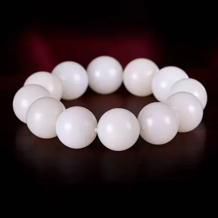 White Hetian Jade Round Bead Bracelet, 17.5 mm
