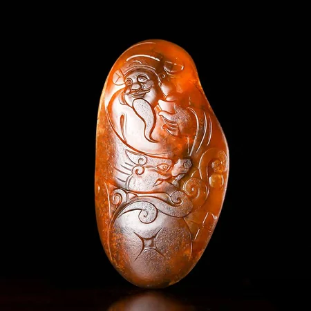Yellow Hetian Jade Carving: Caishen Bestowing Blessings, 86.7 g