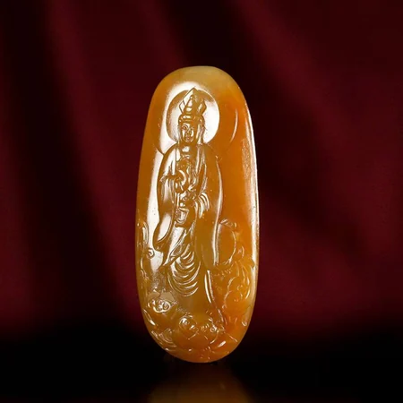 Yellow Hetian Jade Plaque: Guanyin, 54.3 g