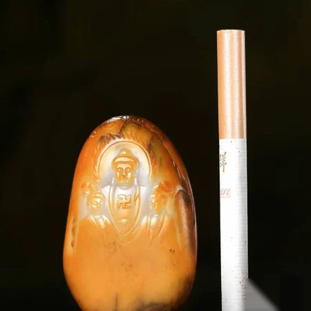 Yellow Hetian Jade Plaque: Amitabha and the Western Pure Land Triad, 51.3 g