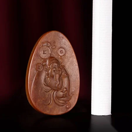 Yellow Hetian Jade Plaque: Welcoming Wealth and Treasure, 8 g