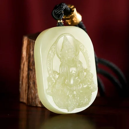 Yellow Hetian Jade Plaque: Yellow Jambhala, 50.5 g