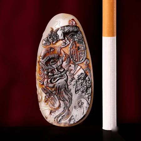 Yellow Hetian Jade Plaque: Zhong Kui Bringing Blessings, 35.8 g