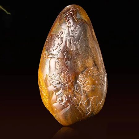 Yellow Hetian Jade Manjushri Sculpture