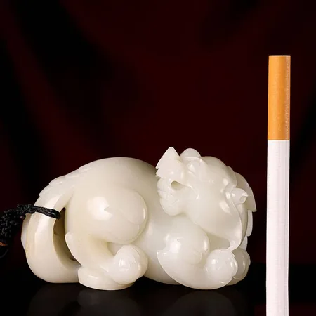 Yellow-Skin White Hetian Seed Jade Palm Carving - Auspicious Beast, 266 g