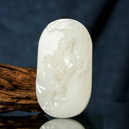 Yellow-Skin White Hetian Seed Jade Carving - Bo Le Appraising a Horse, 137 g