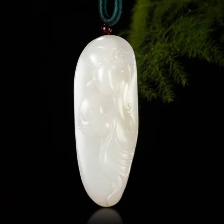 Yellow-Skin White Hetian Seed Jade Palm Carving - God of Longevity, 52.4 g