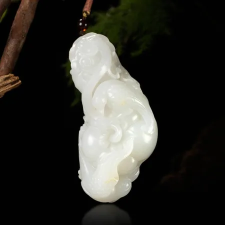Yellow-Skin White Hetian Seed Jade Palm Carving - Happy Events in Succession, 151.8 g