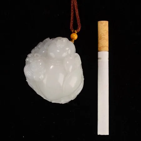 Yellow-Skin White Hetian Seed Jade Palm Carving - Happy Pig Inviting Blessings, 104 g