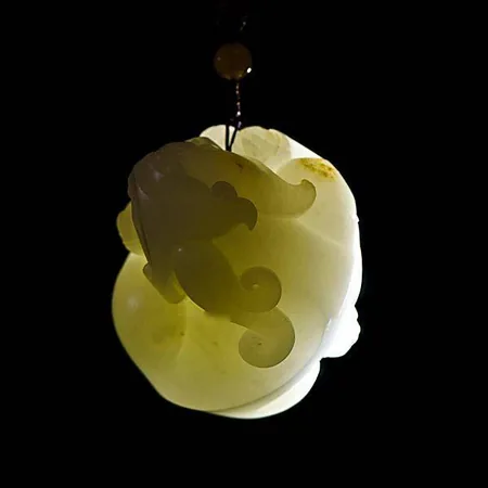 Yellow-Skin White Hetian Seed Jade Palm Carving - Pixiu, 203 g