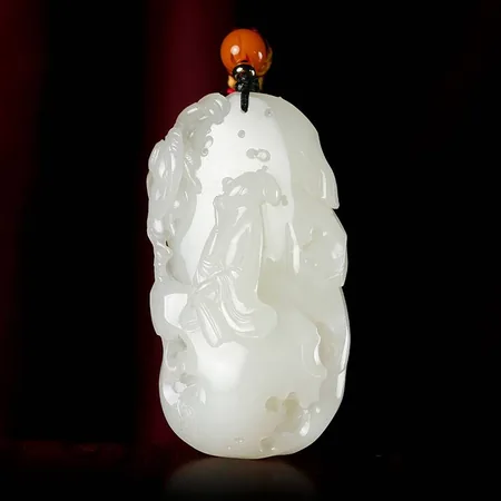 Yellow-Skin White Hetian Seed Jade Palm Carving - Spring Thoughts, 102 g