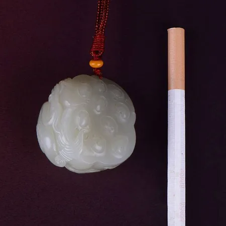 Yellow-Skin White Hetian Seed Jade Palm Carving - Success at Every Step, 93 g