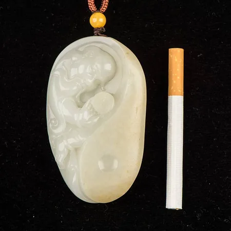 Yellow-Skin White Hetian Seed Jade Palm Carving - Tai Chi, 200 g